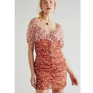 Free People Boho Tea Primrose Combo Floral Tessa Mini Dress Size L Summer